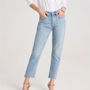 Agolde Light Blue Riley Frayed Ankle Jeans